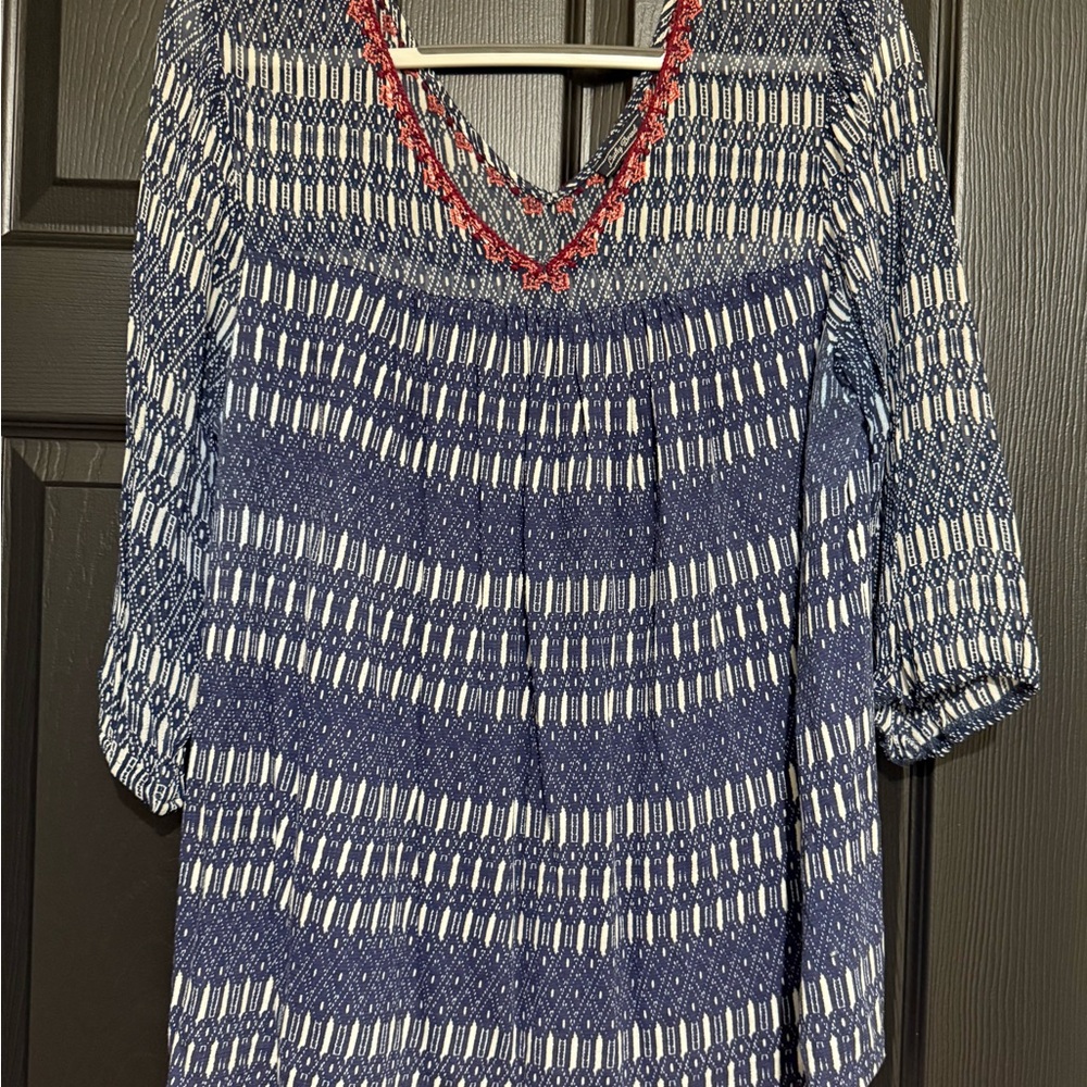 Lucky Brand Blue and White Embellished Blouse